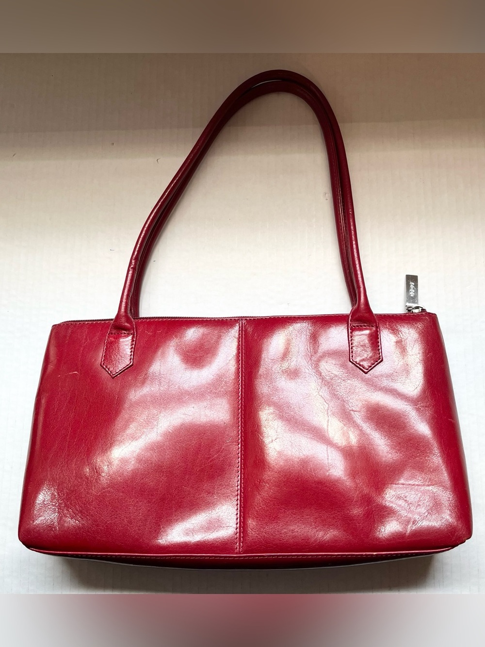 HOBO International Red Leather Top Zip Shoulder Bag with Dual Handles
